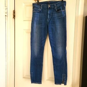 High wasited Blue Jeans with Studded Ankle Detail